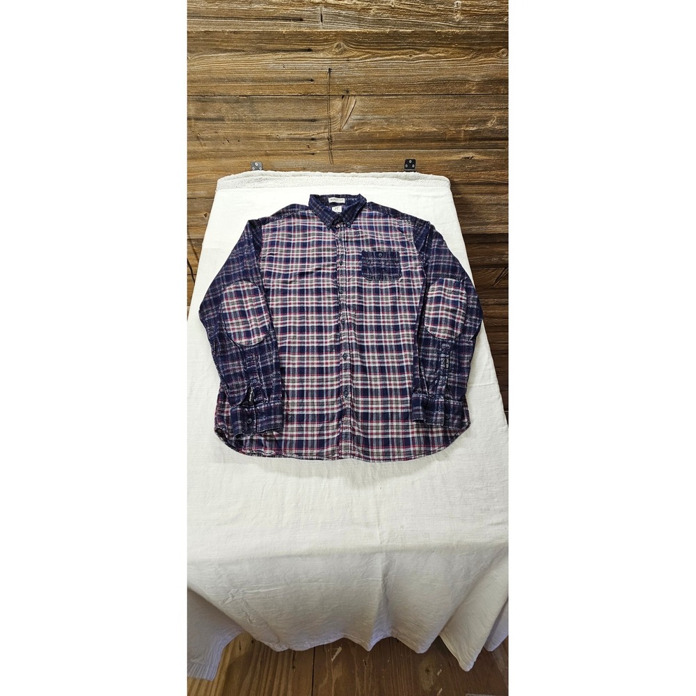 Marc Ecko Cut & Sew Mens XL Plaid Button Down Shirt Corduroy Trim Elbow Patches